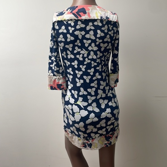 Diane Von Furstenberg DVF Trella Dress Silk Floral Laced Shortsleeves Blue 2 - Picture 6 of 10